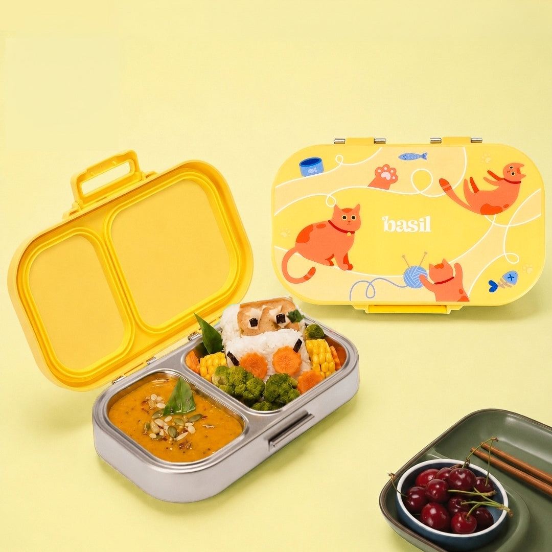 2 Compartment Stainless Steel Lunchbox with Plastic Lid - Kitty Party