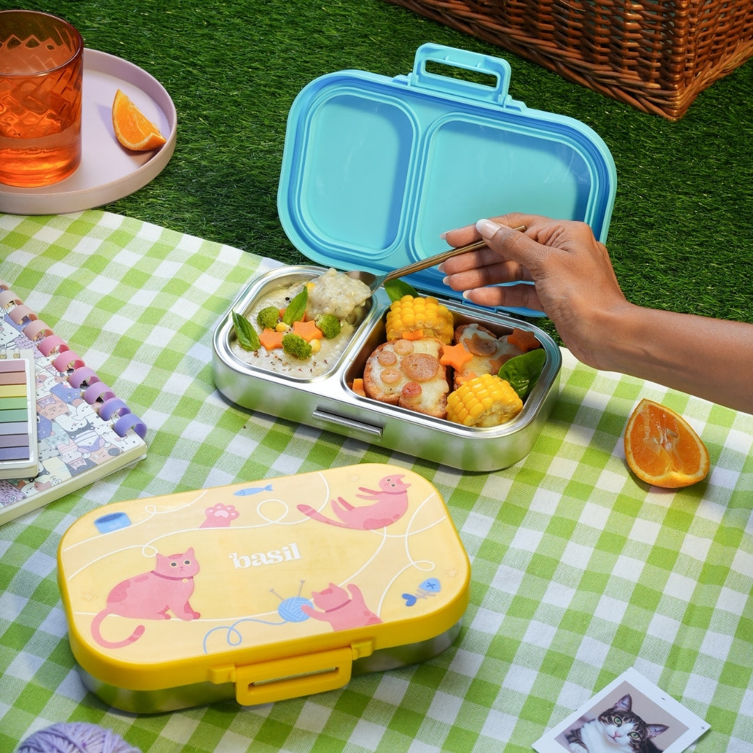 2 Compartment Stainless Steel Lunchbox with Plastic Lid - Kitty Party