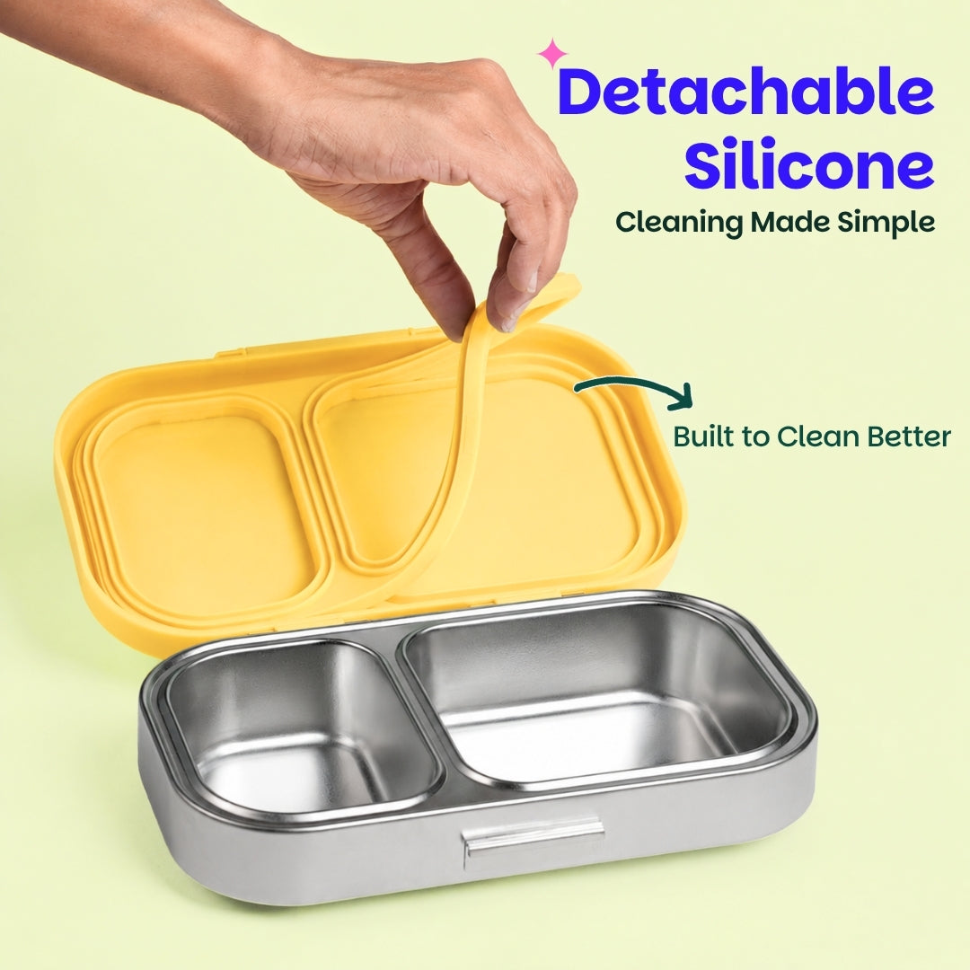 2 Compartment Stainless Steel Lunchbox with Plastic Lid - Kitty Party