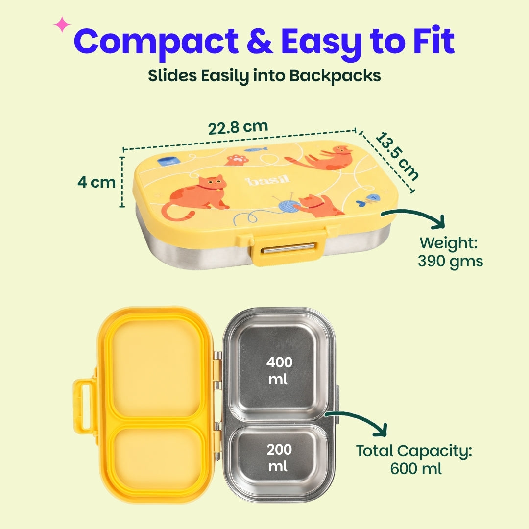 2 Compartment Stainless Steel Lunchbox with Plastic Lid - Kitty Party