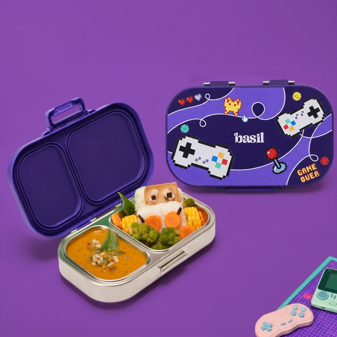 2 Compartment Stainless Steel Lunchbox with Plastic Lid - Pixel Rush