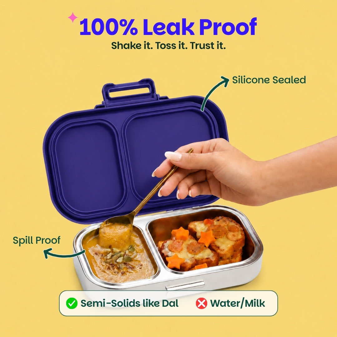 2 Compartment Stainless Steel Lunchbox with Plastic Lid - Pixel Rush