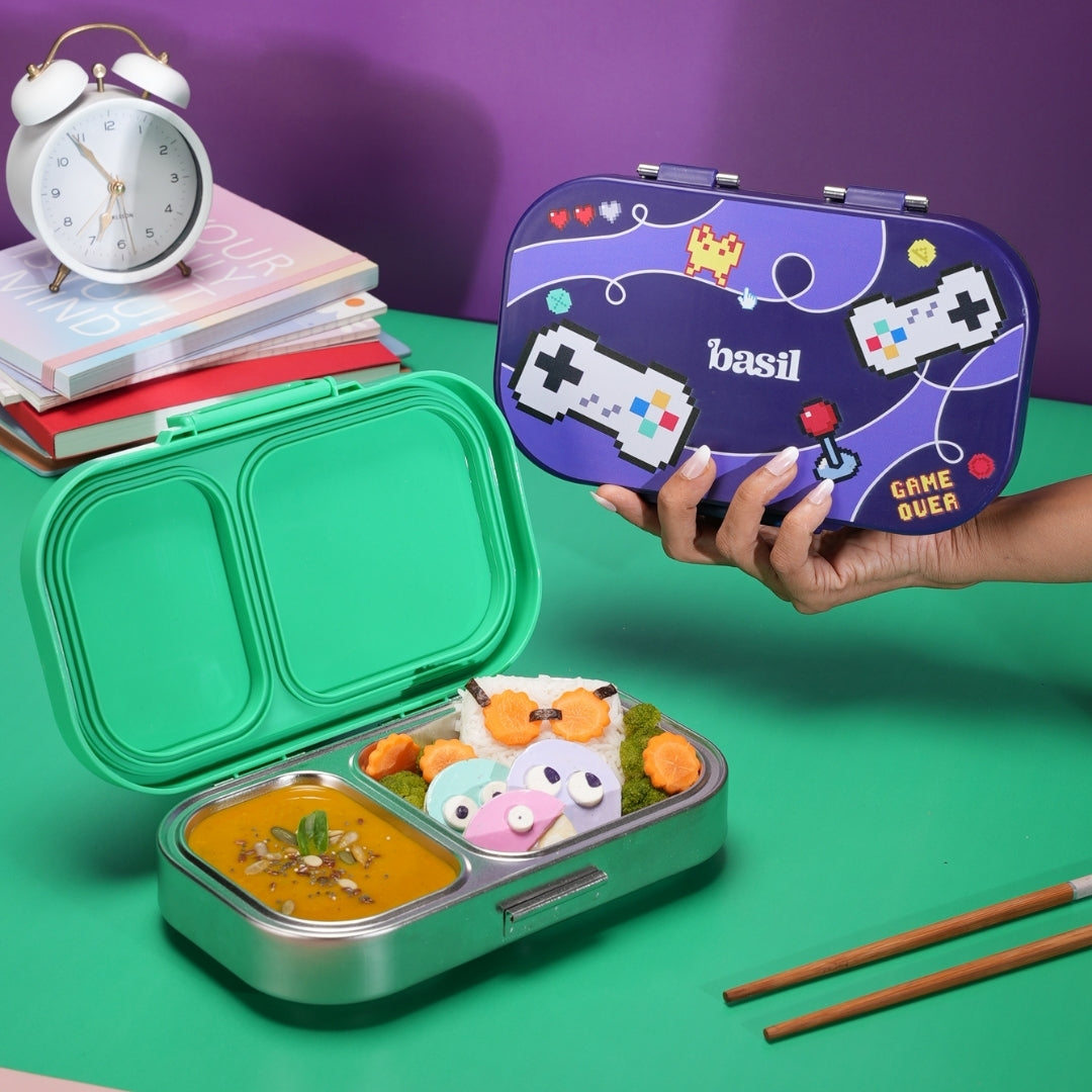 2 Compartment Stainless Steel Lunchbox with Plastic Lid - Pixel Rush