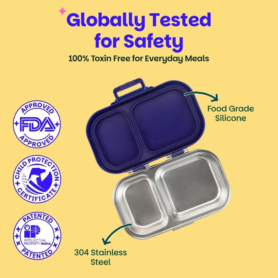 2 Compartment Stainless Steel Lunchbox with Plastic Lid - Pixel Rush