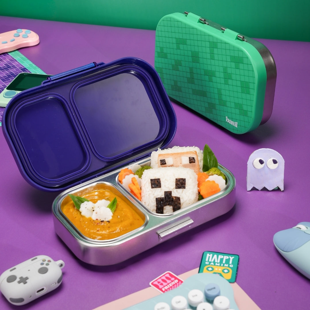 2 Compartment Stainless Steel Lunchbox with Plastic Lid - Pixel Rush