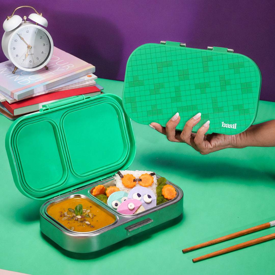 2 Compartment Stainless Steel Lunchbox with Plastic Lid - Retro Stack