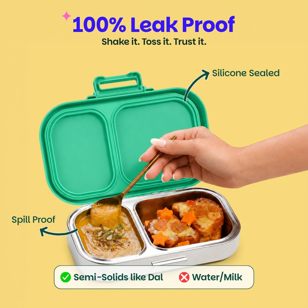 2 Compartment Stainless Steel Lunchbox with Plastic Lid - Retro Stack