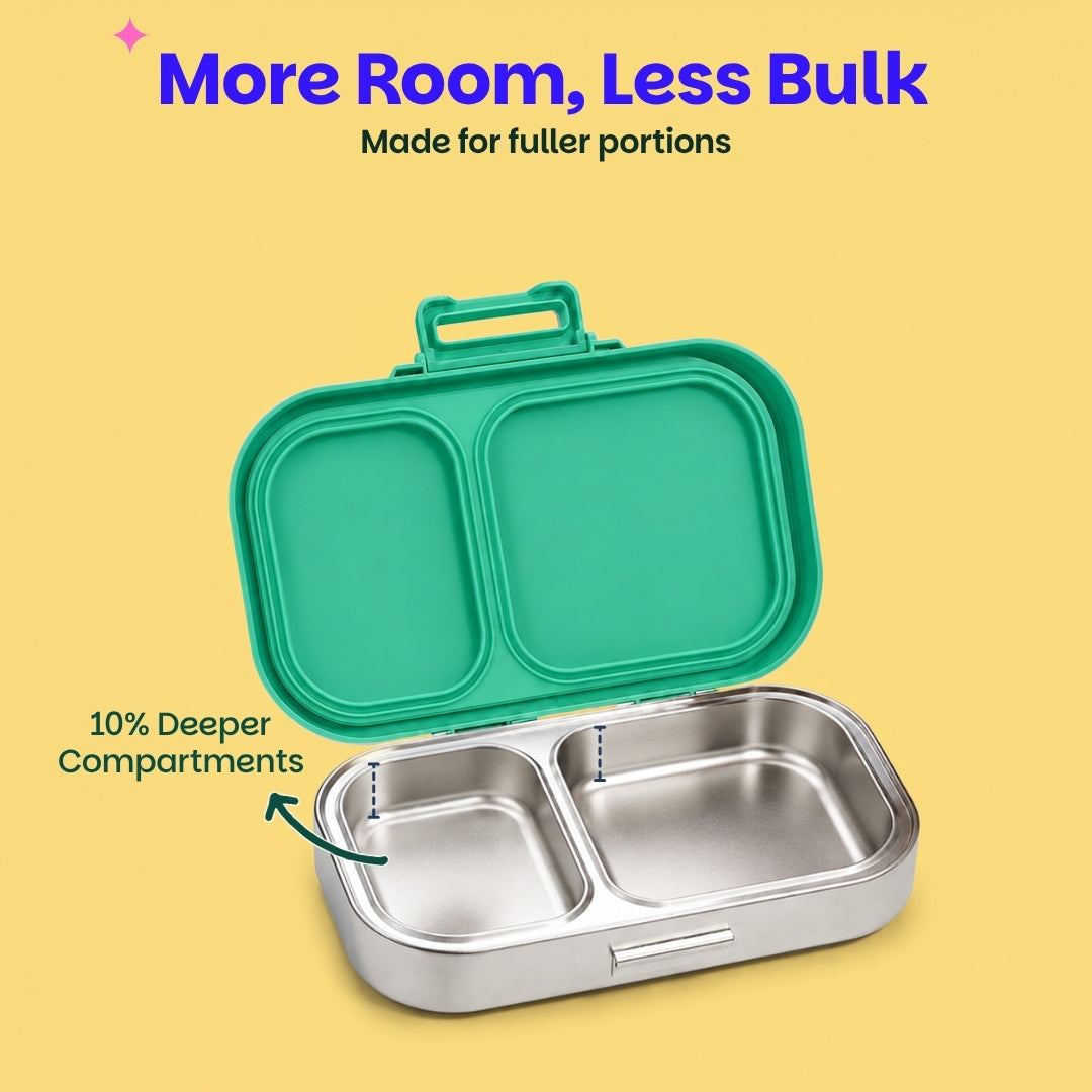 2 Compartment Stainless Steel Lunchbox with Plastic Lid - Retro Stack