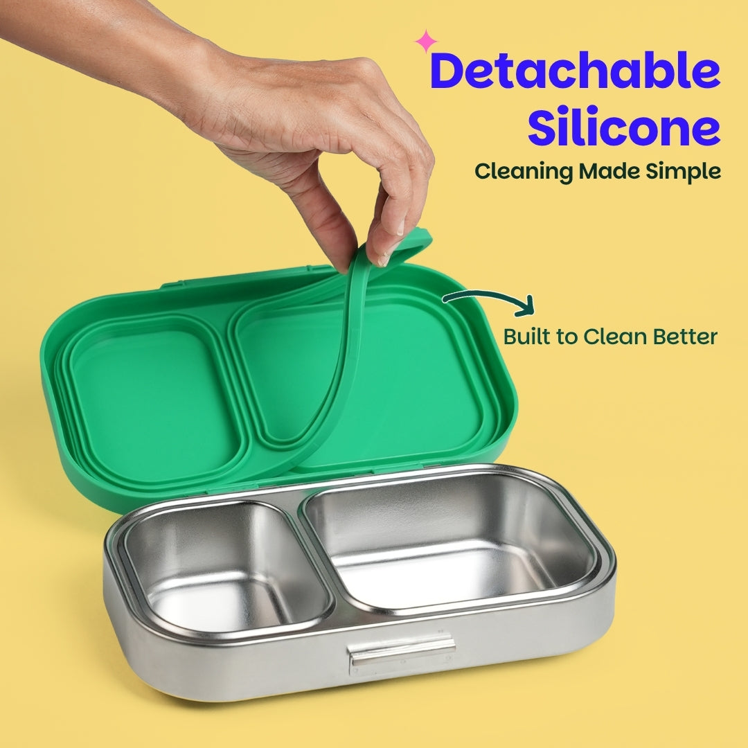 2 Compartment Stainless Steel Lunchbox with Plastic Lid - Retro Stack