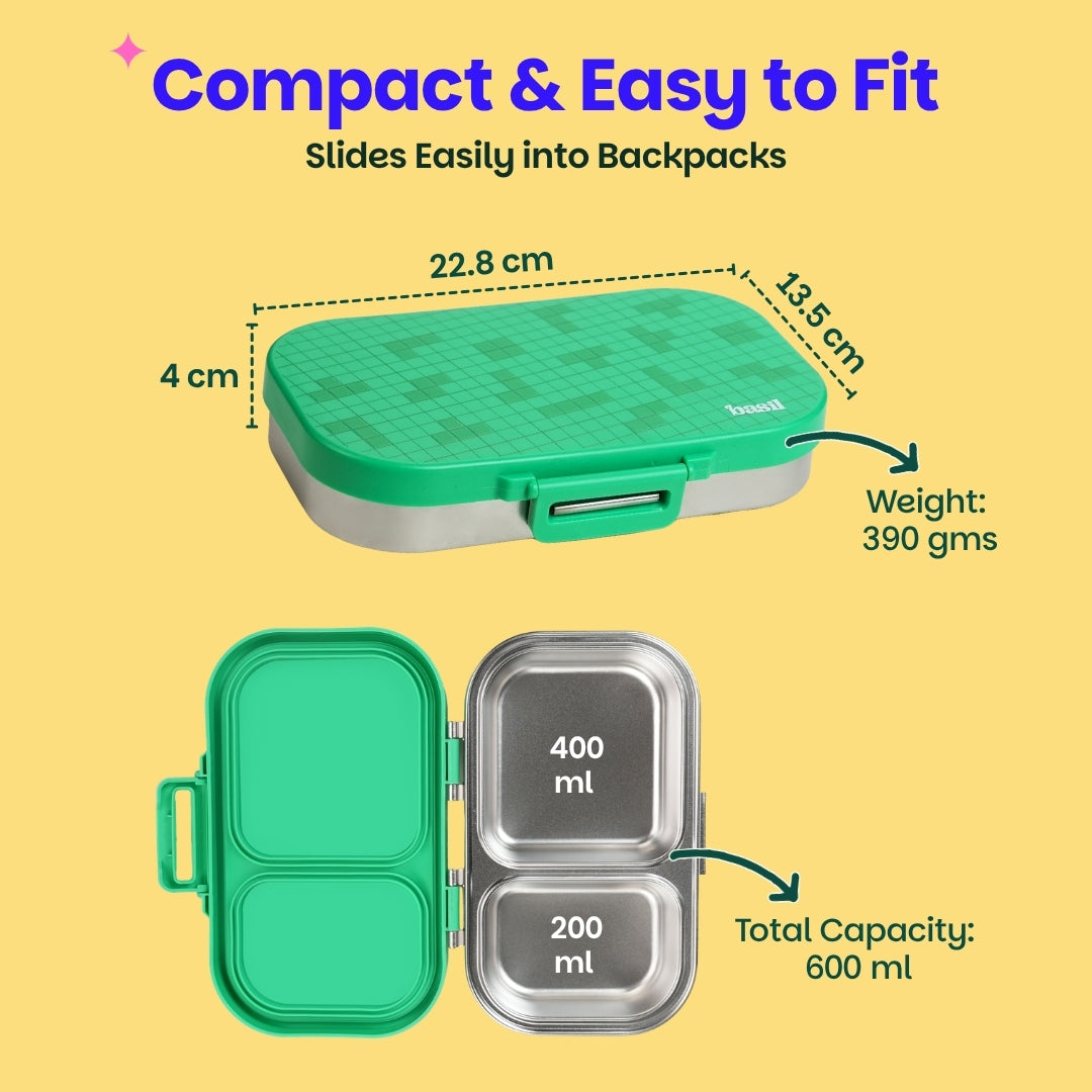 2 Compartment Stainless Steel Lunchbox with Plastic Lid - Retro Stack