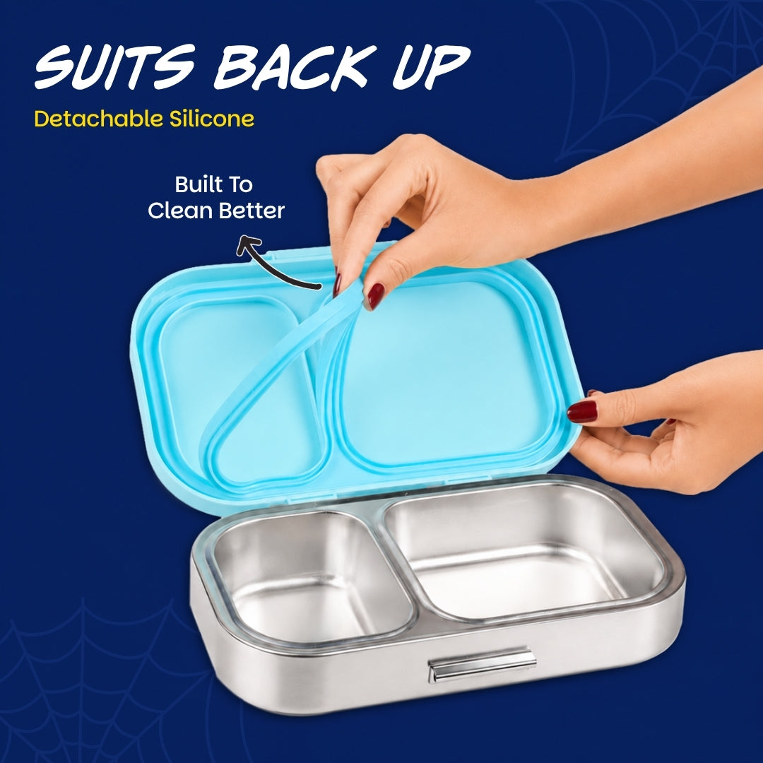 2 Compartment Stainless Steel Lunchbox with Plastic Lid - Slingy Star
