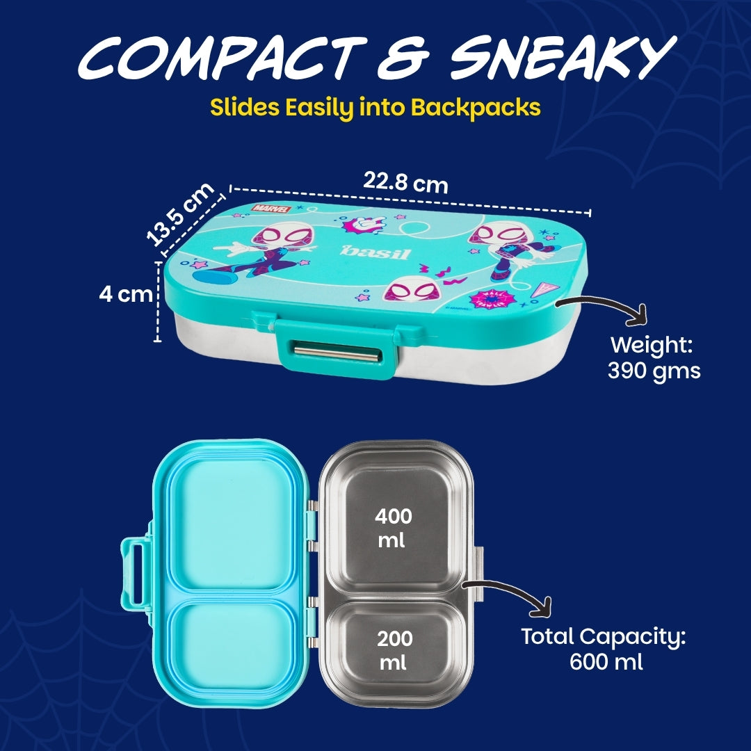 2 Compartment Stainless Steel Lunchbox with Plastic Lid - Slingy Star