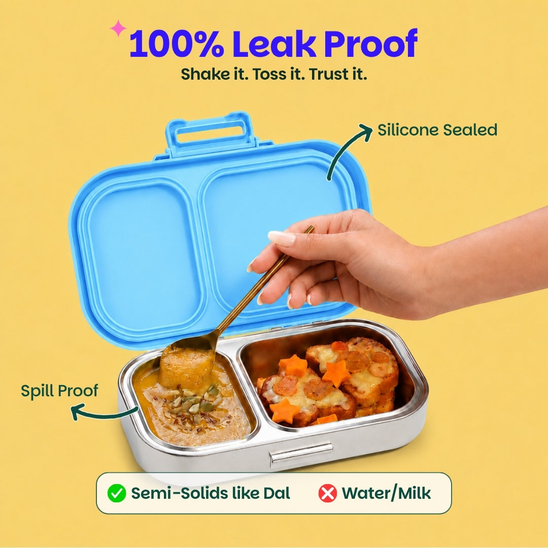 2 Compartment Stainless Steel Lunchbox with Plastic Lid - Wiggly Woof