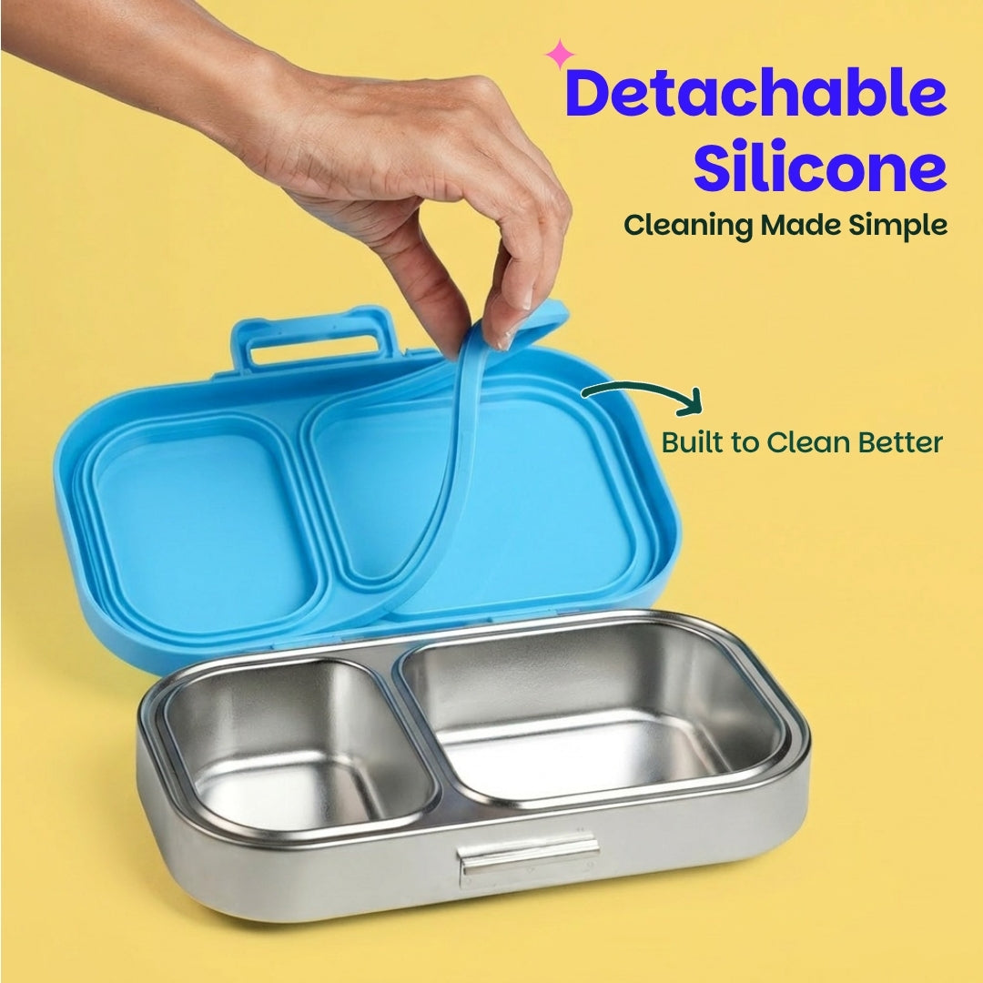 2 Compartment Stainless Steel Lunchbox with Plastic Lid - Wiggly Woof
