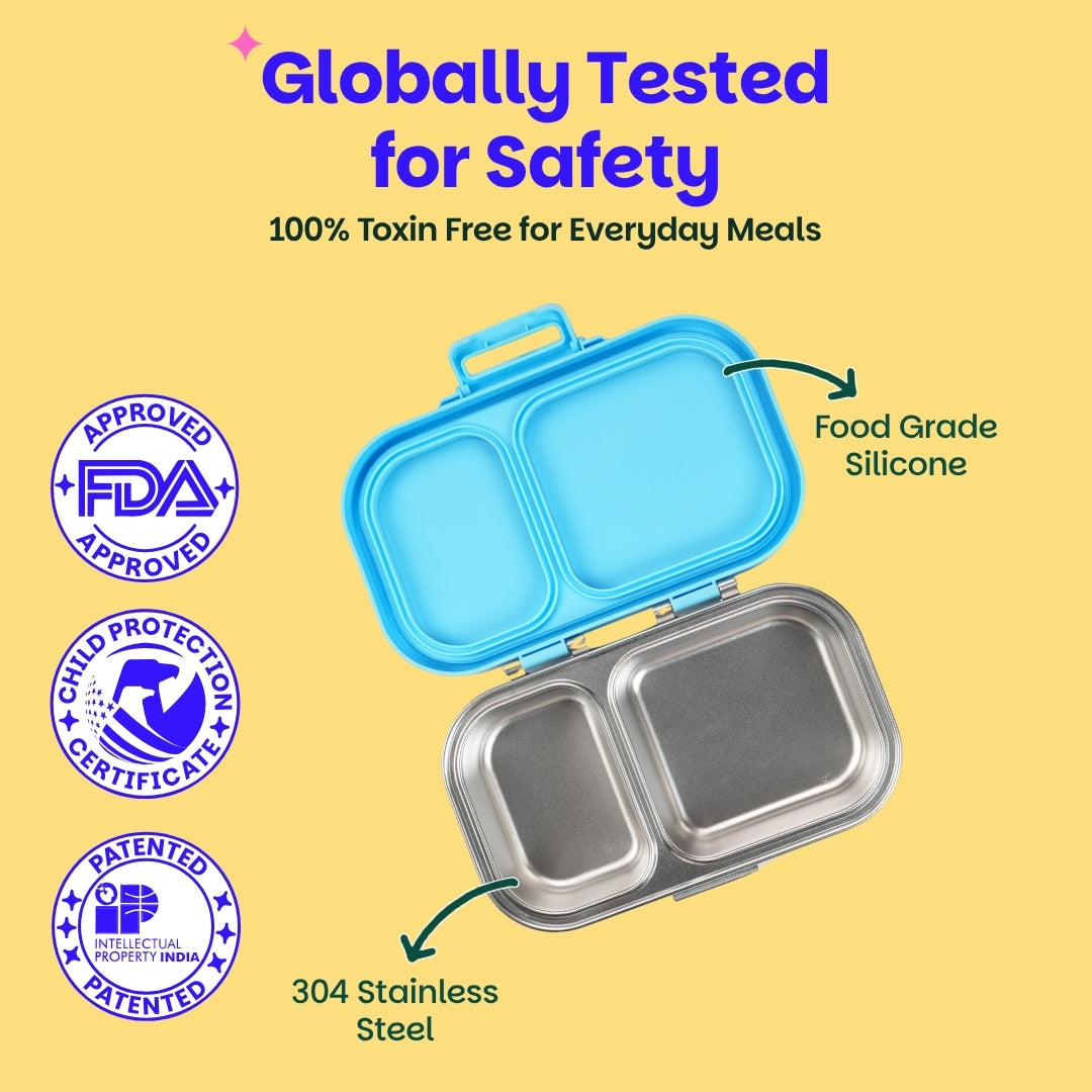 2 Compartment Stainless Steel Lunchbox with Plastic Lid - Wiggly Woof