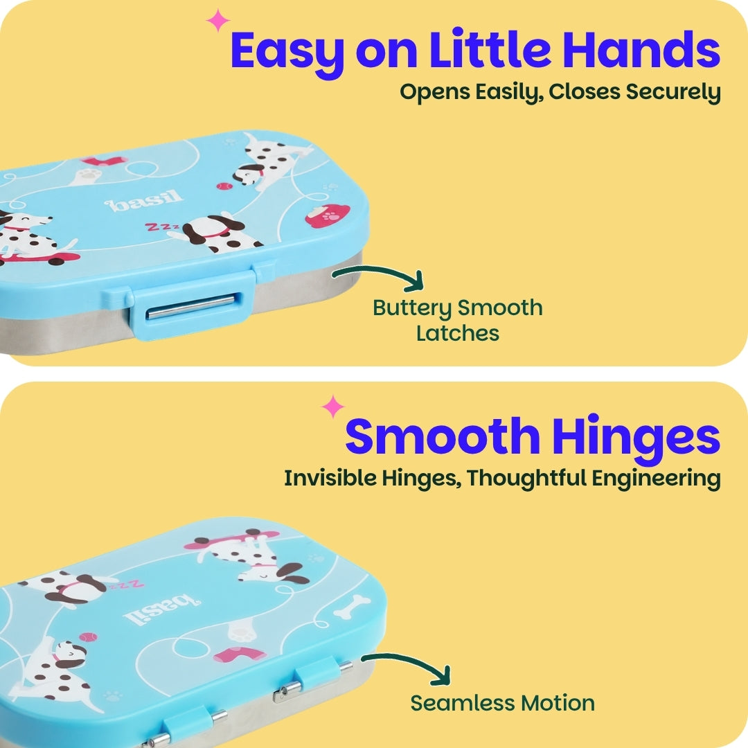 2 Compartment Stainless Steel Lunchbox with Plastic Lid - Wiggly Woof