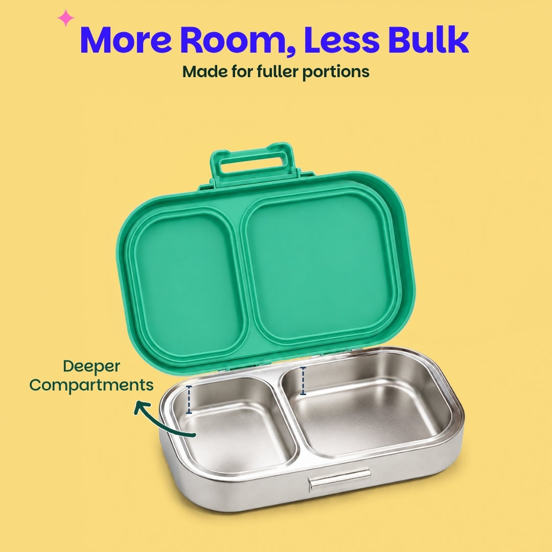 2 Compartment Stainless Steel Lunchbox with Plastic Lid - Retro Stack