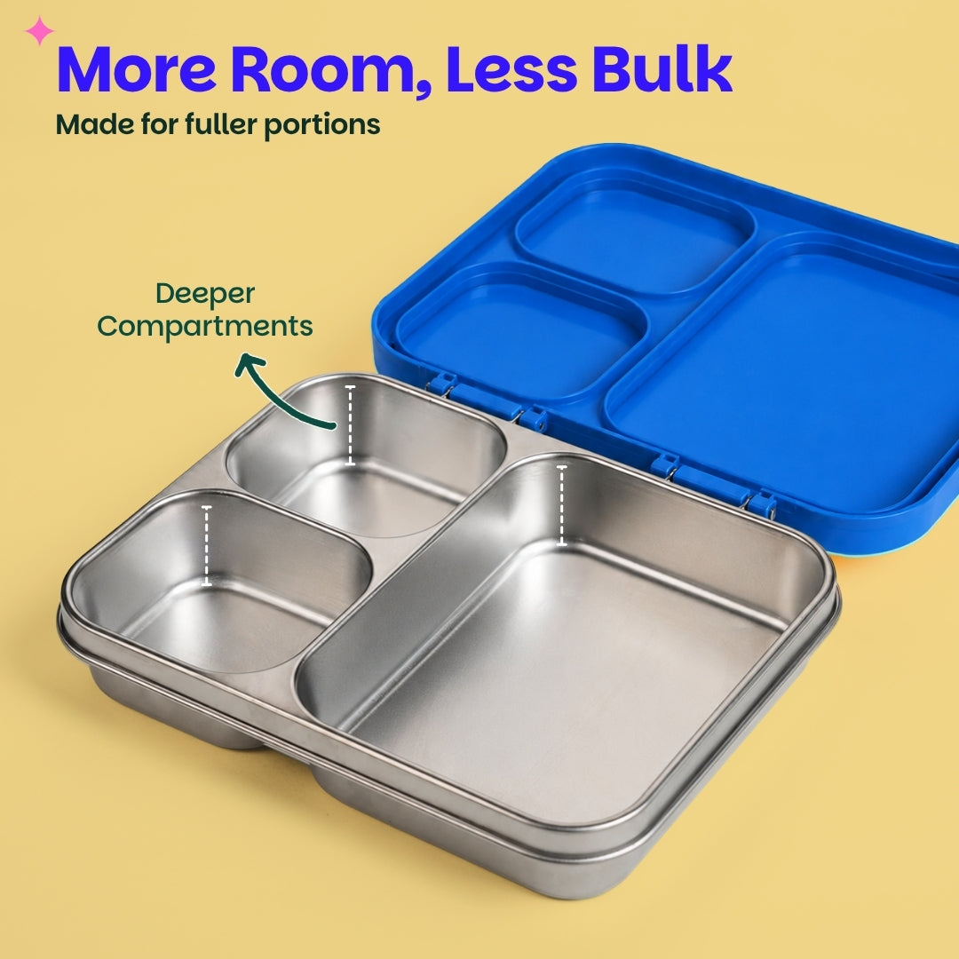 3 Compartment Stainless Steel Lunchbox with Plastic Lid - Captain Cove