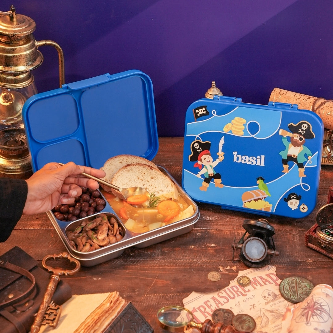 3 Compartment Stainless Steel Lunchbox with Plastic Lid - Captain Cove
