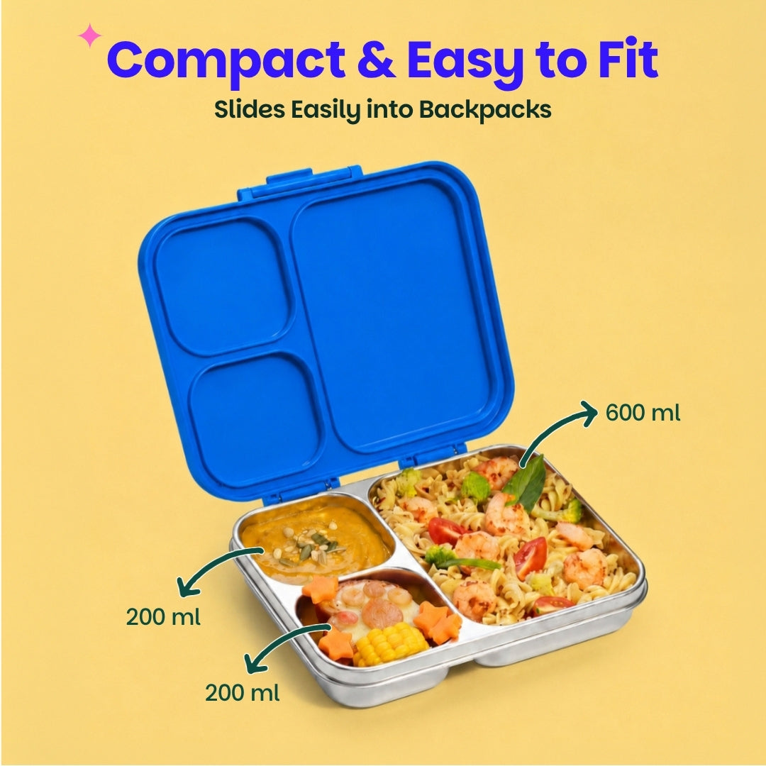 3 Compartment Stainless Steel Lunchbox with Plastic Lid - Captain Cove