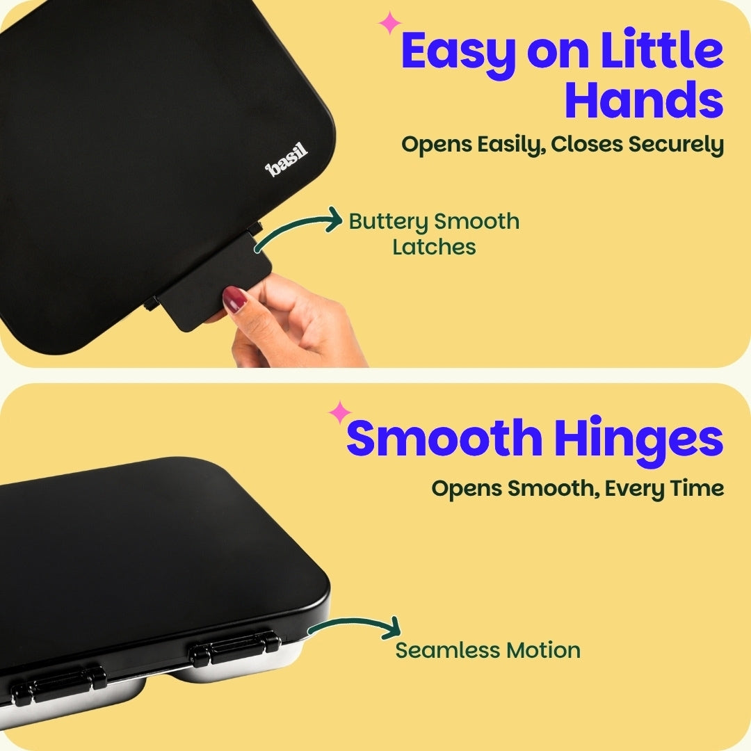 3 Compartment Stainless Steel Lunchbox with Plastic Lid - Classic Black