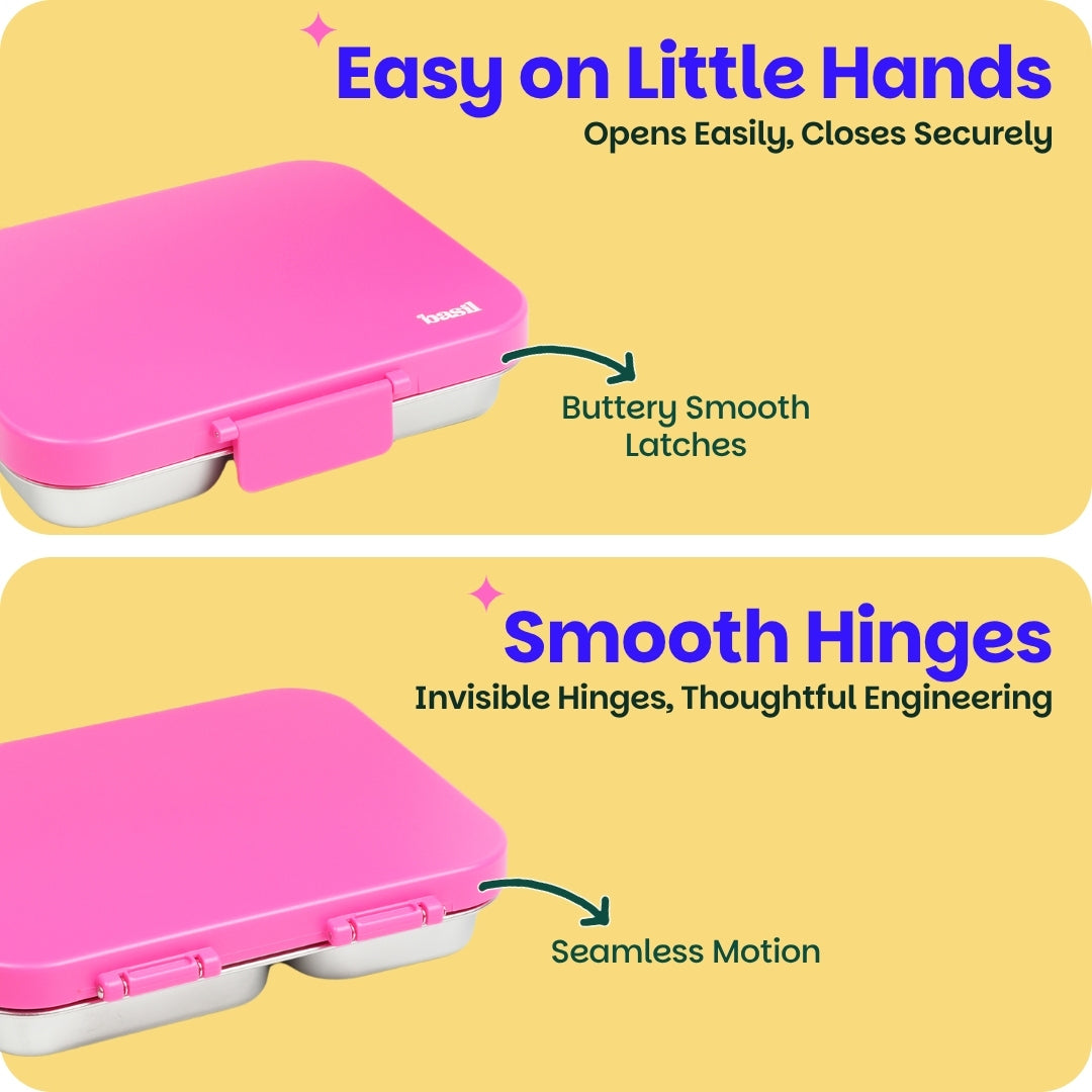 3 Compartment Stainless Steel Lunchbox with Plastic Lid - Classic Pink
