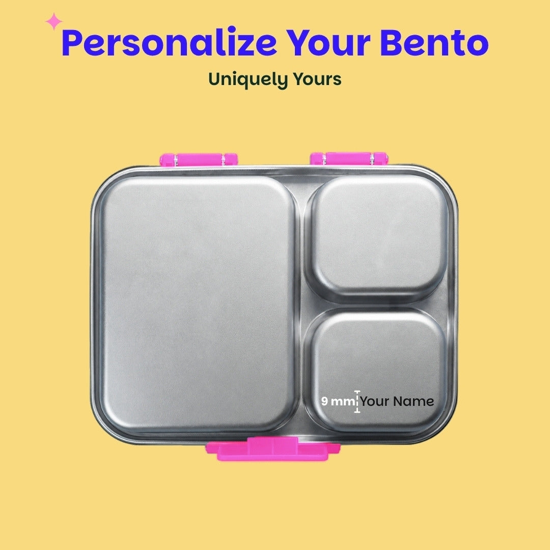 3 Compartment Stainless Steel Lunchbox with Plastic Lid - Classic Pink