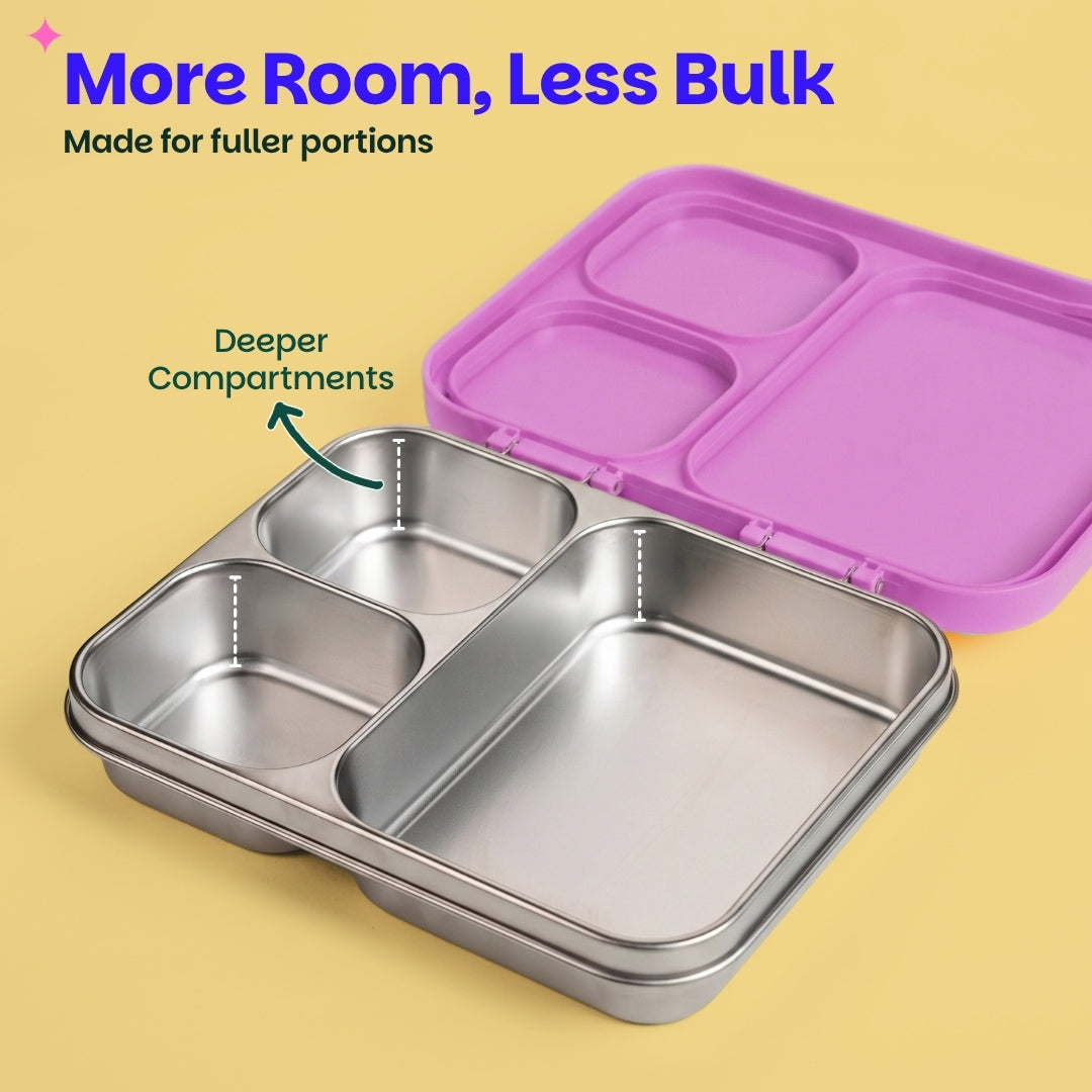 3 Compartment Stainless Steel Lunchbox with Plastic Lid - Luna Lark