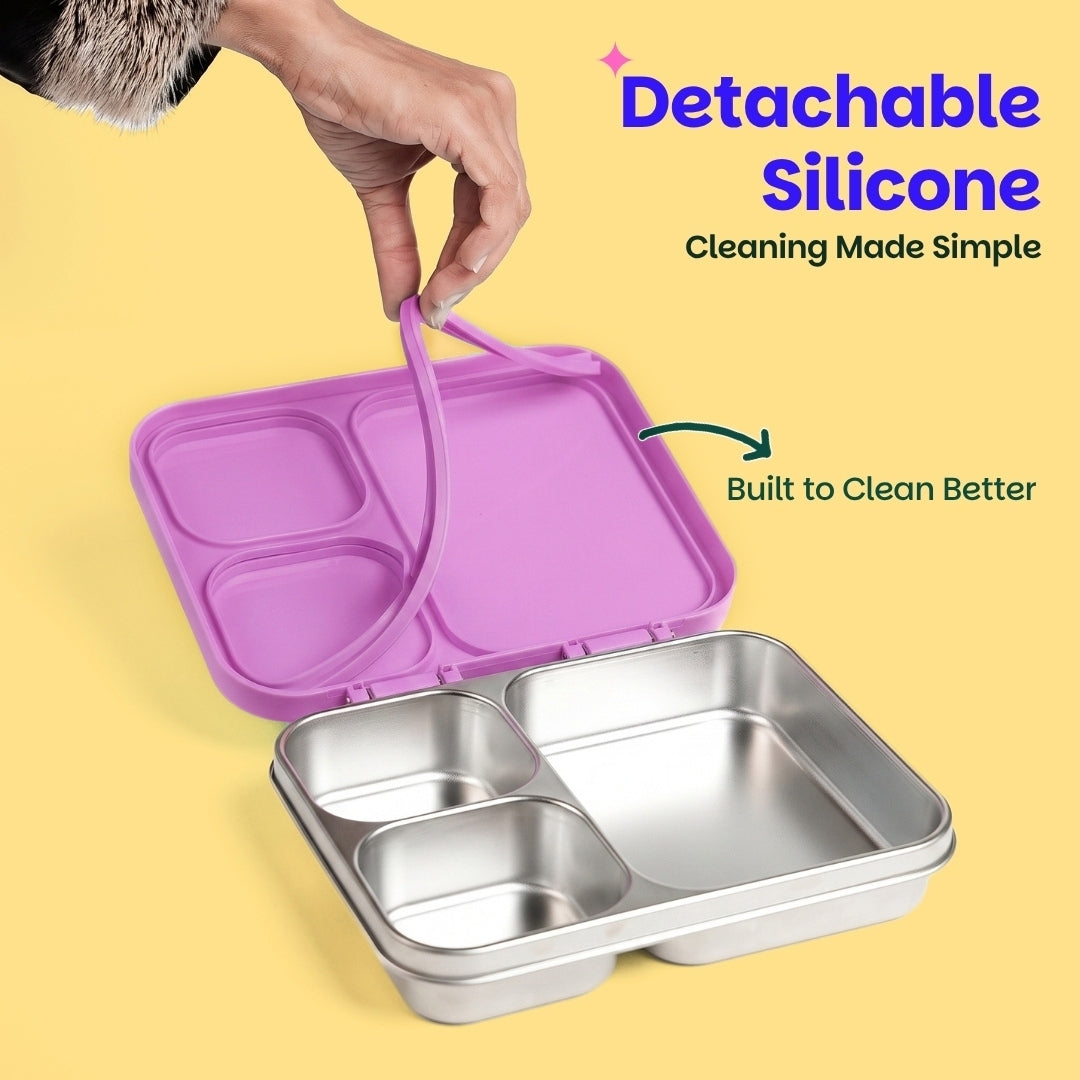 3 Compartment Stainless Steel Lunchbox with Plastic Lid - Luna Lark