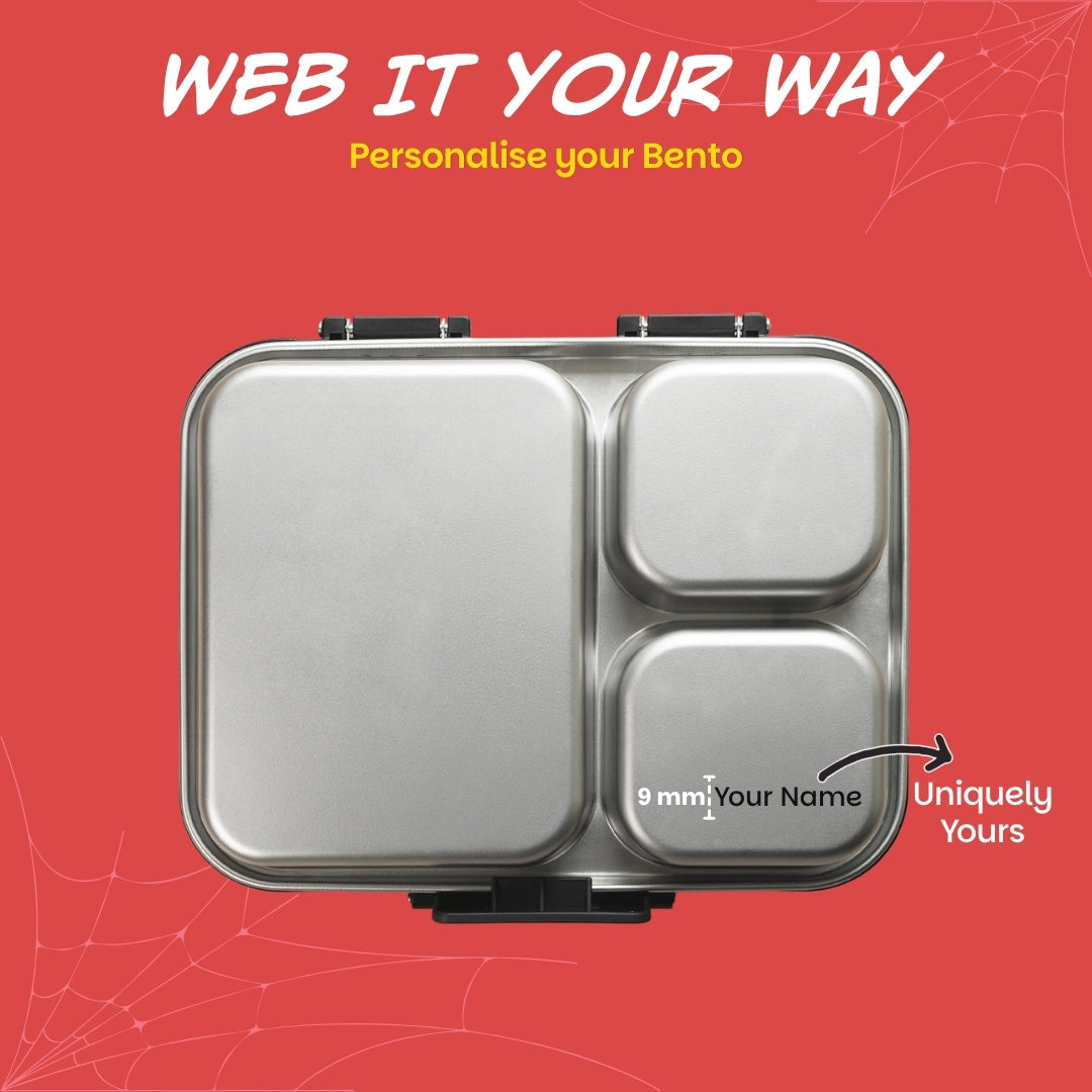 3 Compartment Stainless Steel Lunchbox with Plastic Lid - Phantom Web