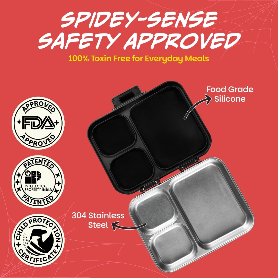 3 Compartment Stainless Steel Lunchbox with Plastic Lid - Phantom Web