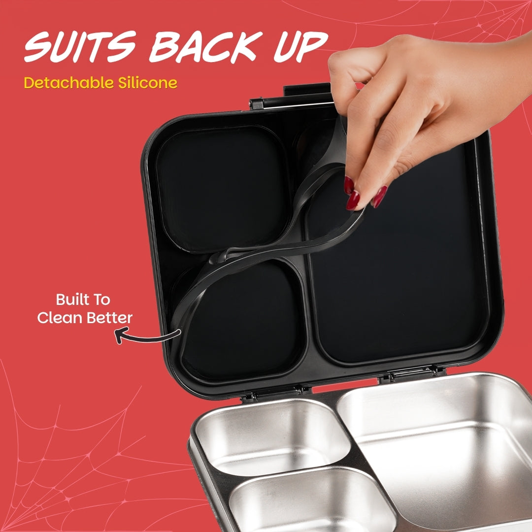 3 Compartment Stainless Steel Lunchbox with Plastic Lid - Phantom Web