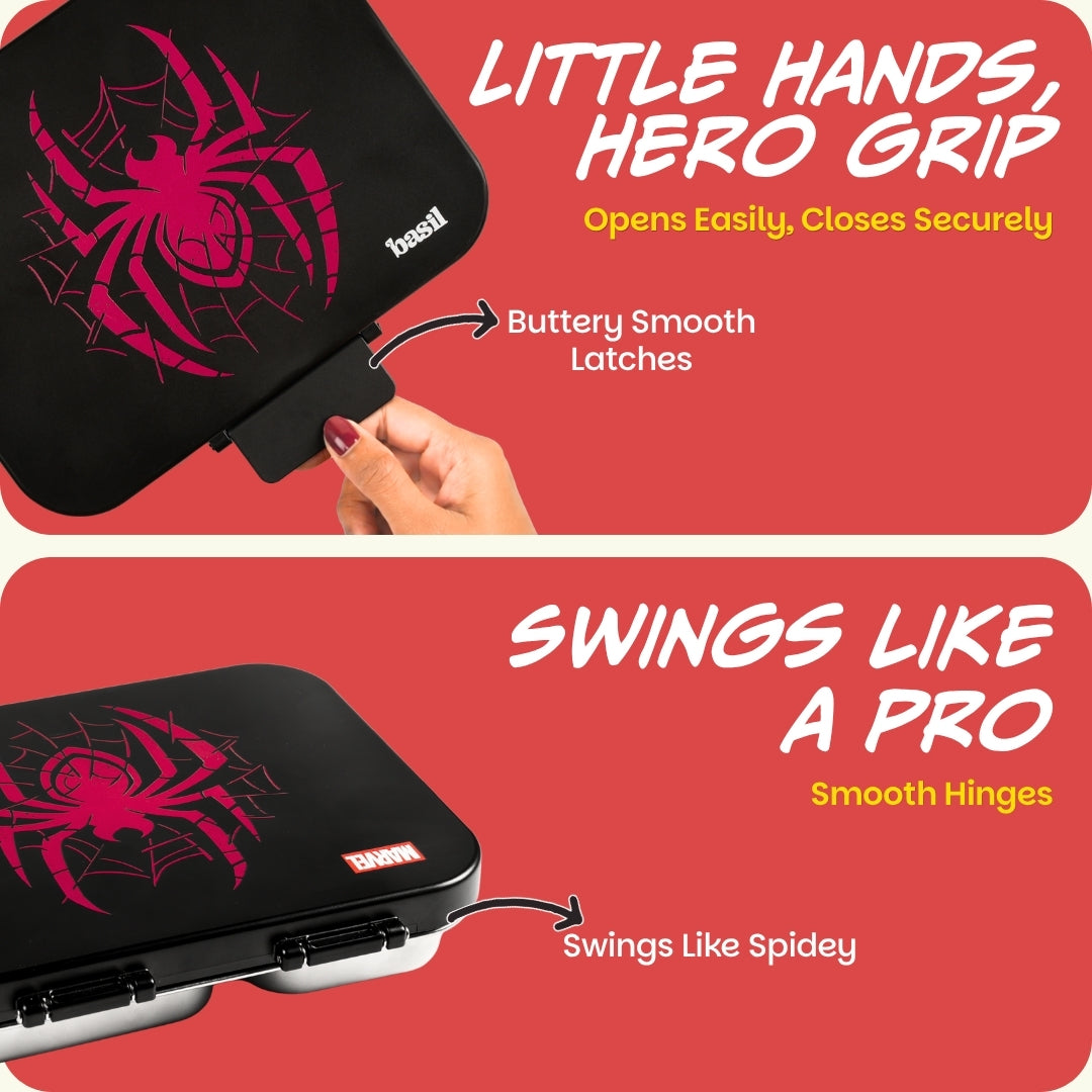 3 Compartment Stainless Steel Lunchbox with Plastic Lid - Phantom Web
