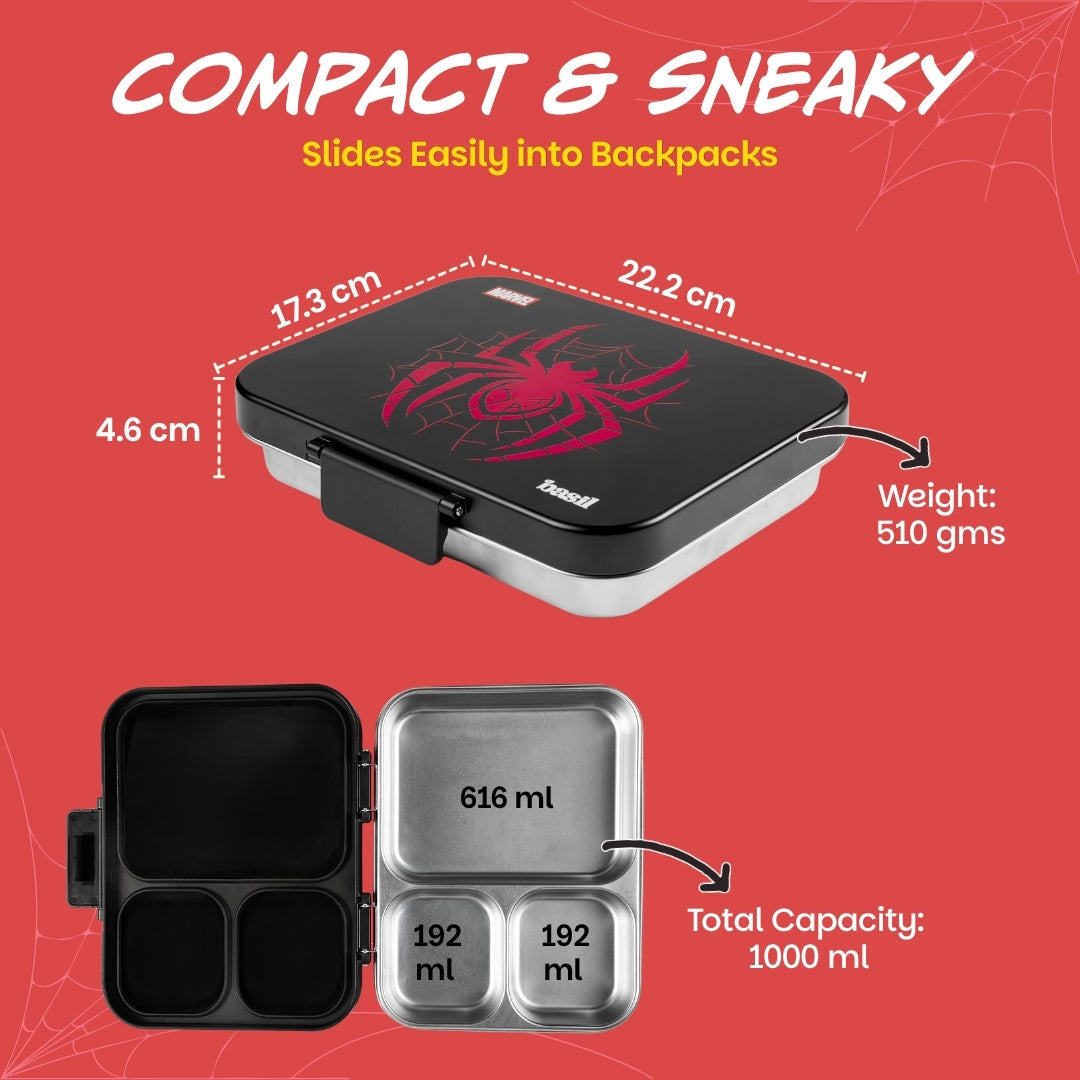 3 Compartment Stainless Steel Lunchbox with Plastic Lid - Phantom Web