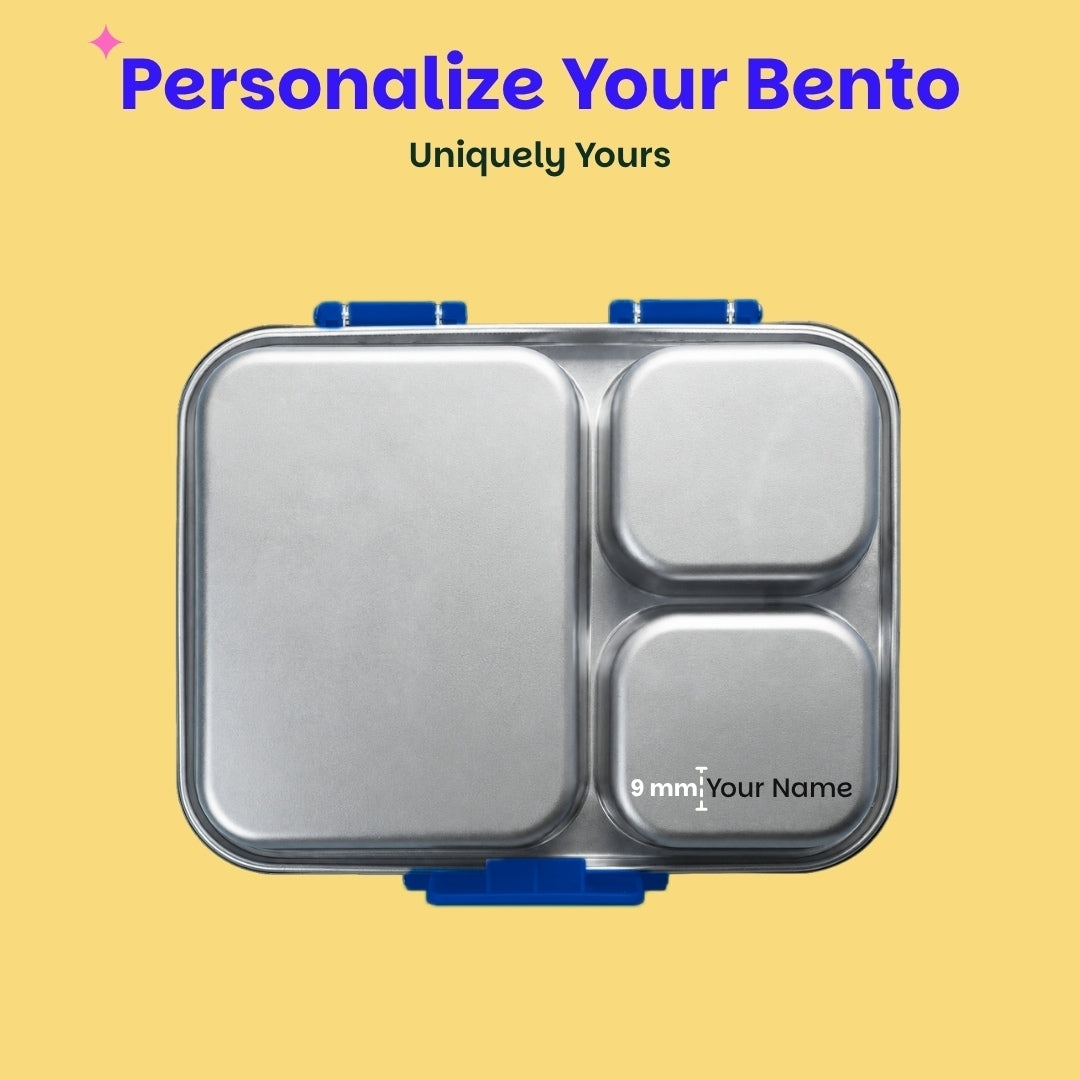 3 Compartment Stainless Steel Lunchbox with Plastic Lid - Super Swoosh