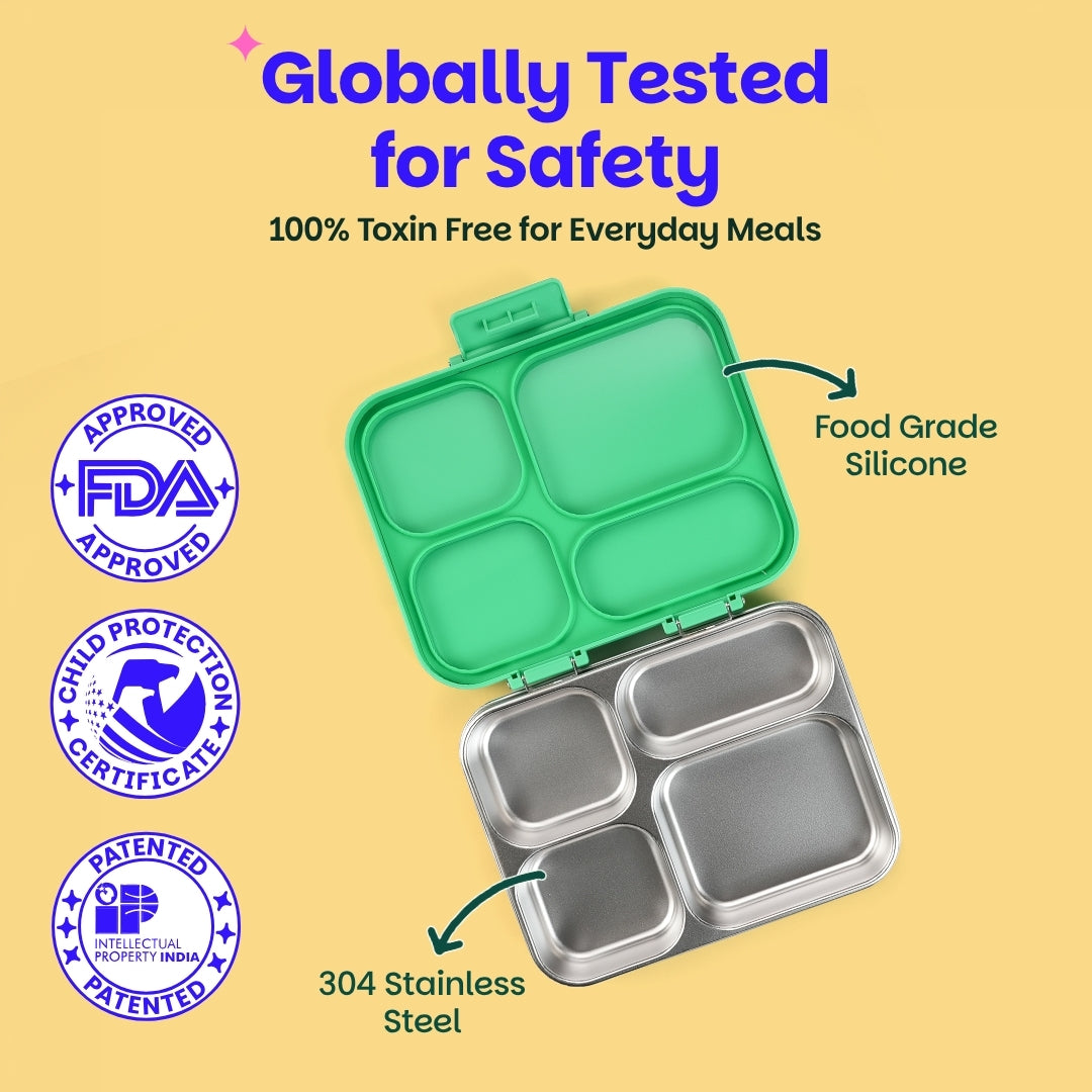 4 Compartment Stainless Steel Lunchbox with Plastic Lid - Pixel Rush