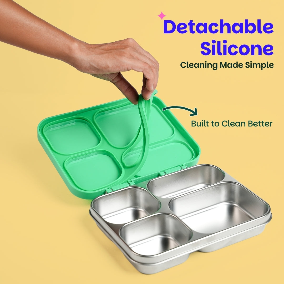 4 Compartment Stainless Steel Lunchbox with Plastic Lid - Pixel Rush