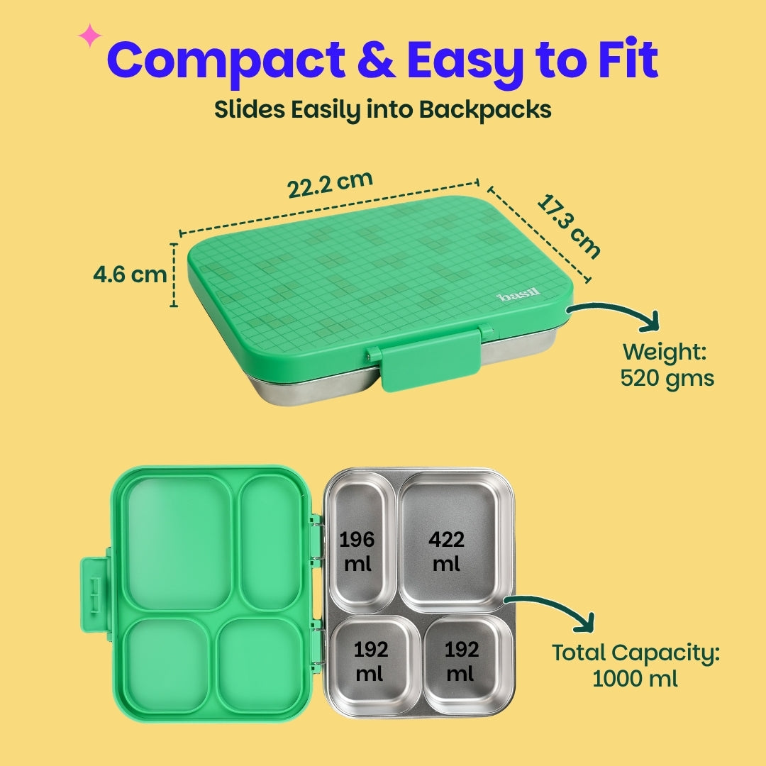 4 Compartment Stainless Steel Lunchbox with Plastic Lid - Pixel Rush
