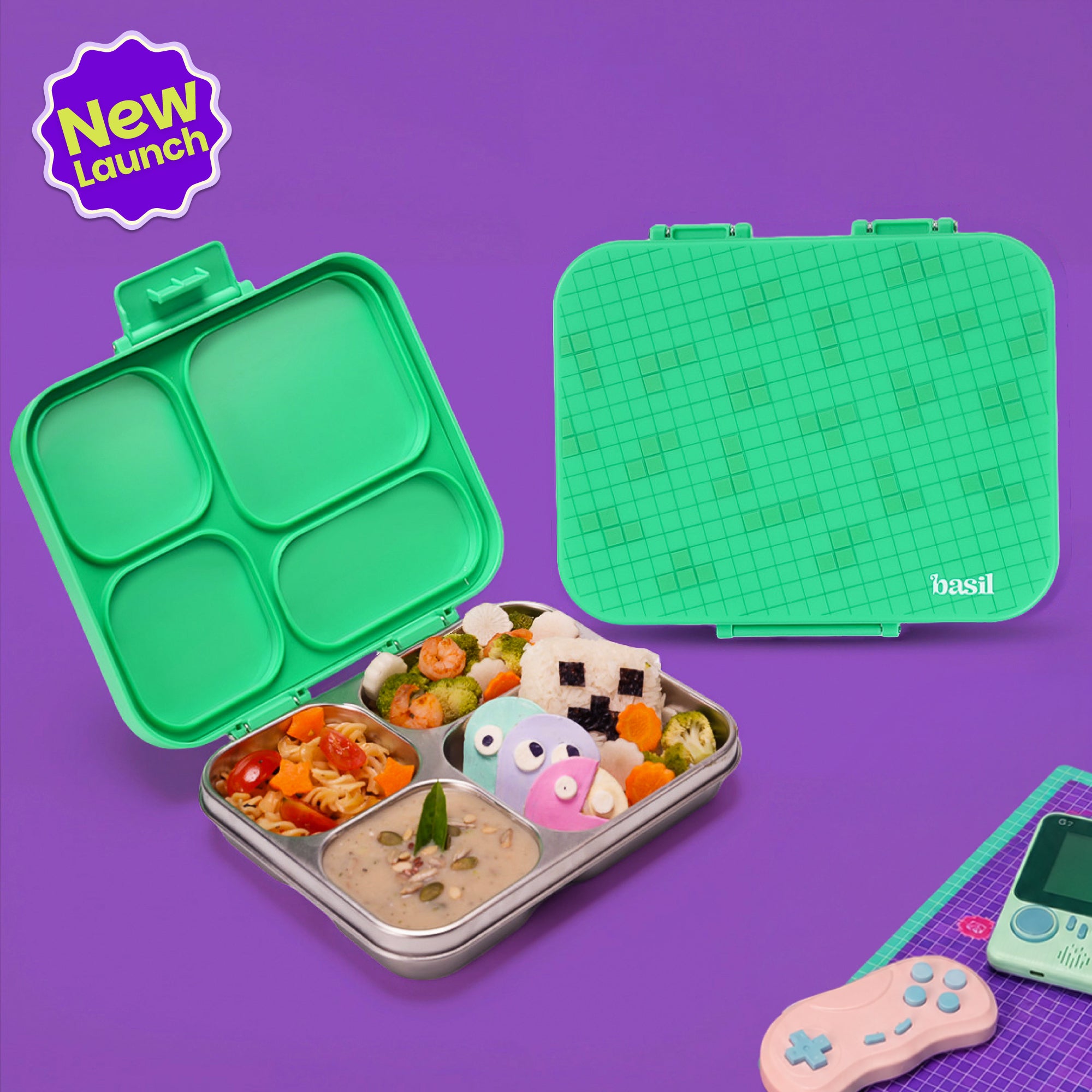 4 Compartment Stainless Steel Lunchbox with Plastic Lid - Pixel Rush