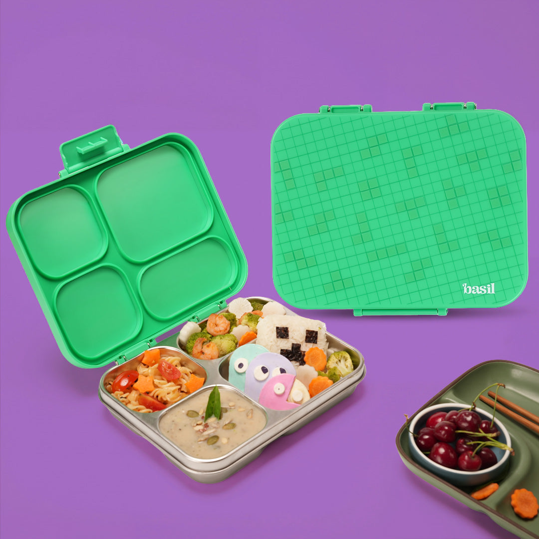 4 Compartment Stainless Steel Lunchbox with Plastic Lid - Retro Stack