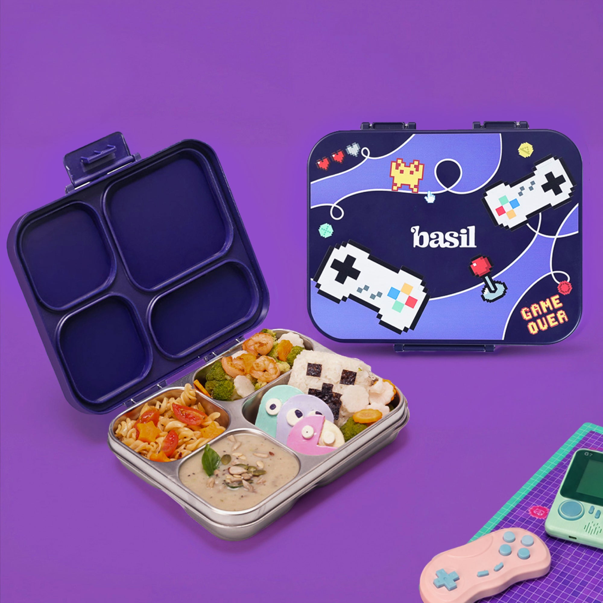 4 Compartment Stainless Steel Lunchbox with Plastic Lid - Pixel Rush