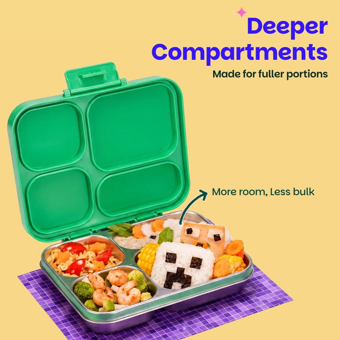 4 Compartment Stainless Steel Lunchbox with Plastic Lid - Retro Stack