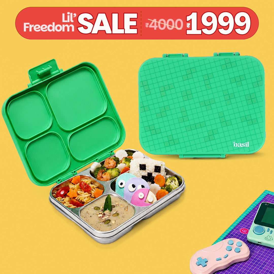 4 Compartment Stainless Steel Lunchbox with Plastic Lid - Retro Stack