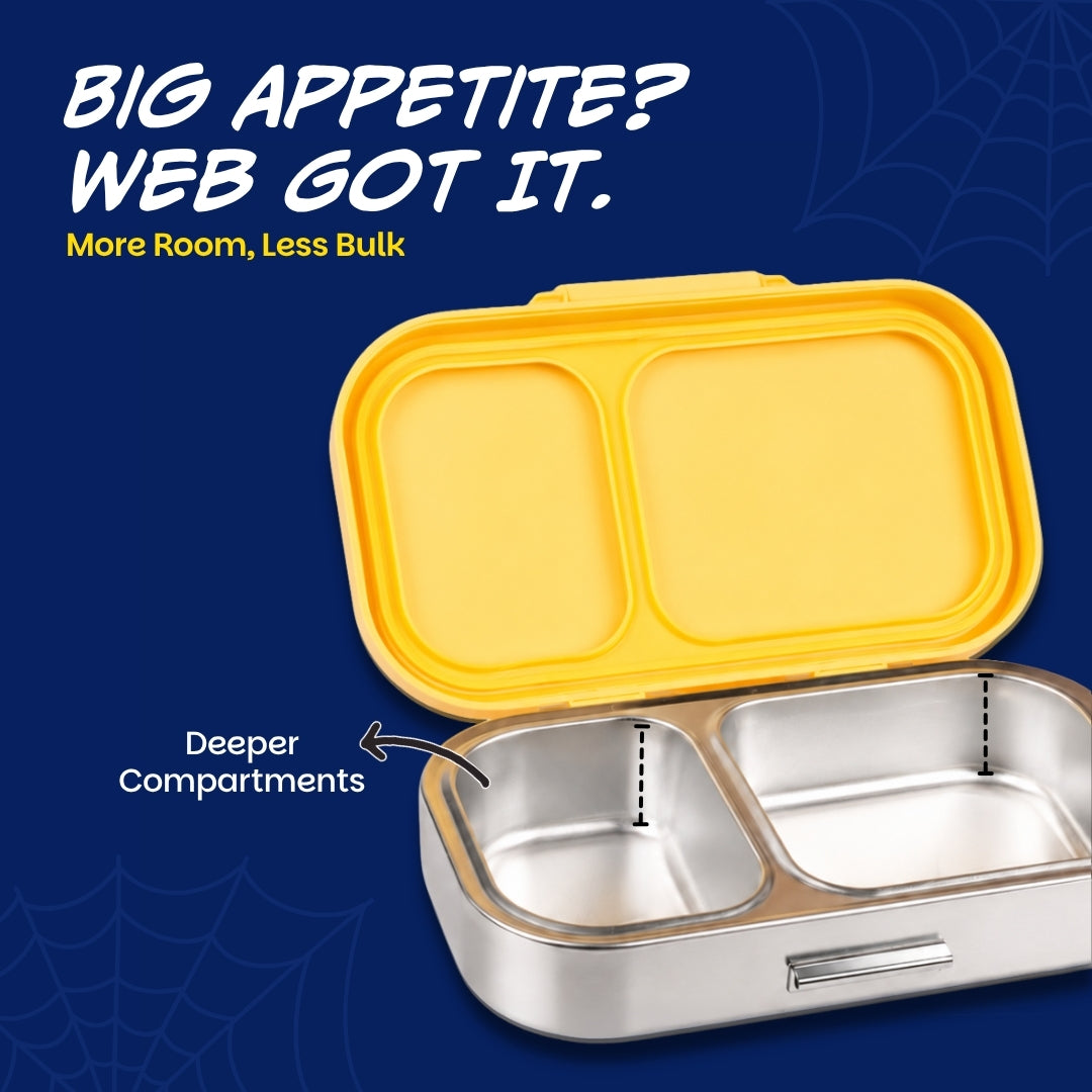 2 Compartment Stainless Steel Lunchbox with Plastic Lid - Little Websters