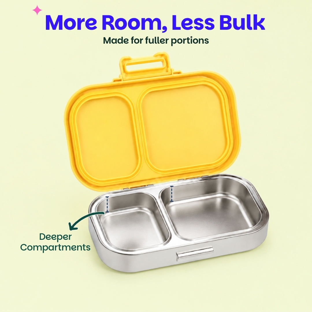 2 Compartment Stainless Steel Lunchbox with Plastic Lid - Kitty Party
