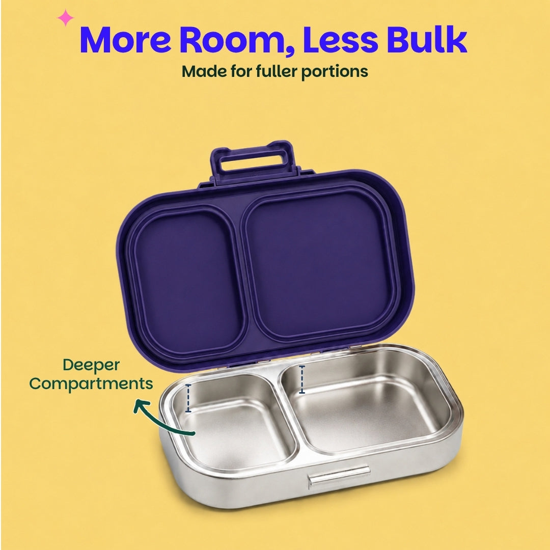 2 Compartment Stainless Steel Lunchbox with Plastic Lid - Pixel Rush