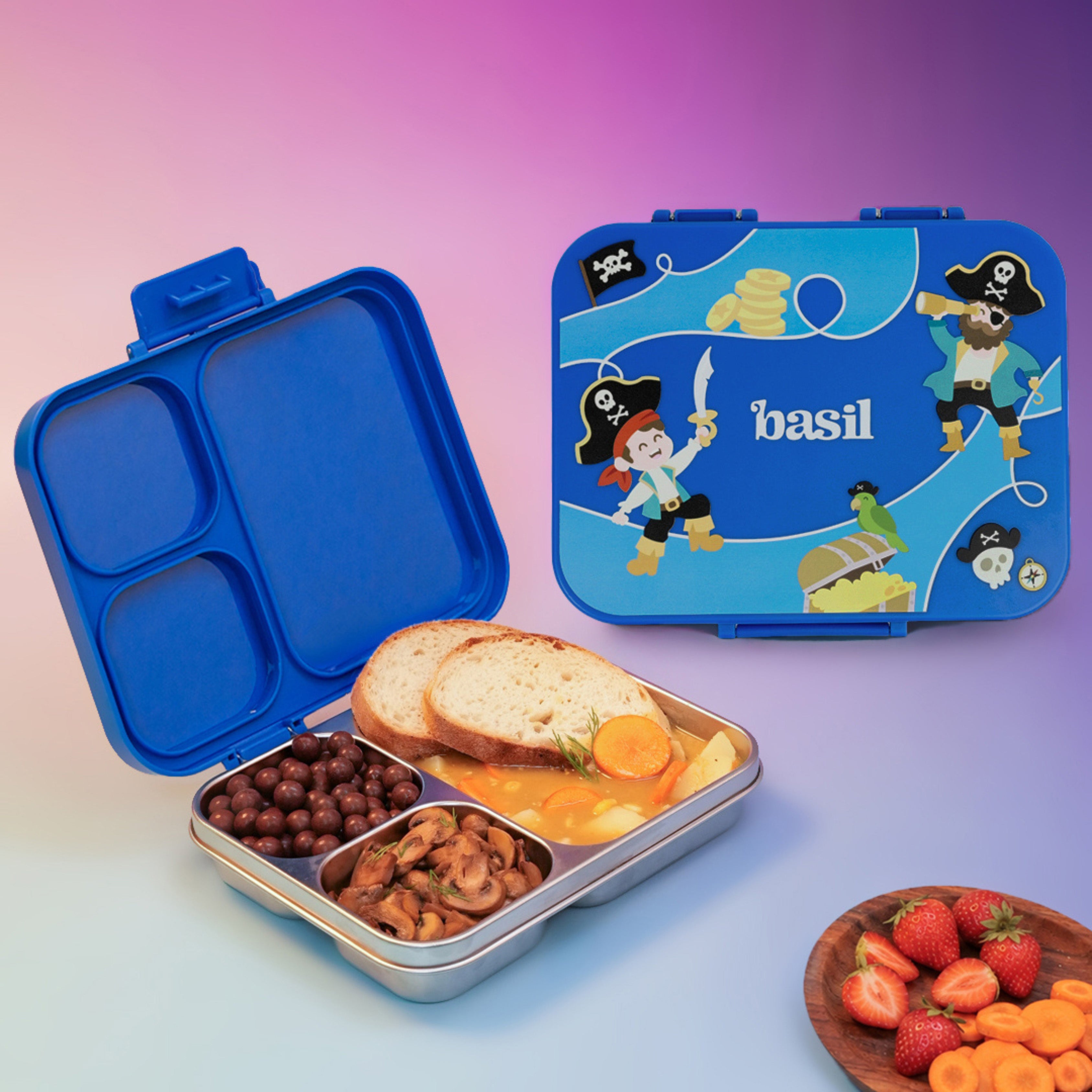 3 Compartment Stainless Steel Lunchbox with Plastic Lid - Captain Cove