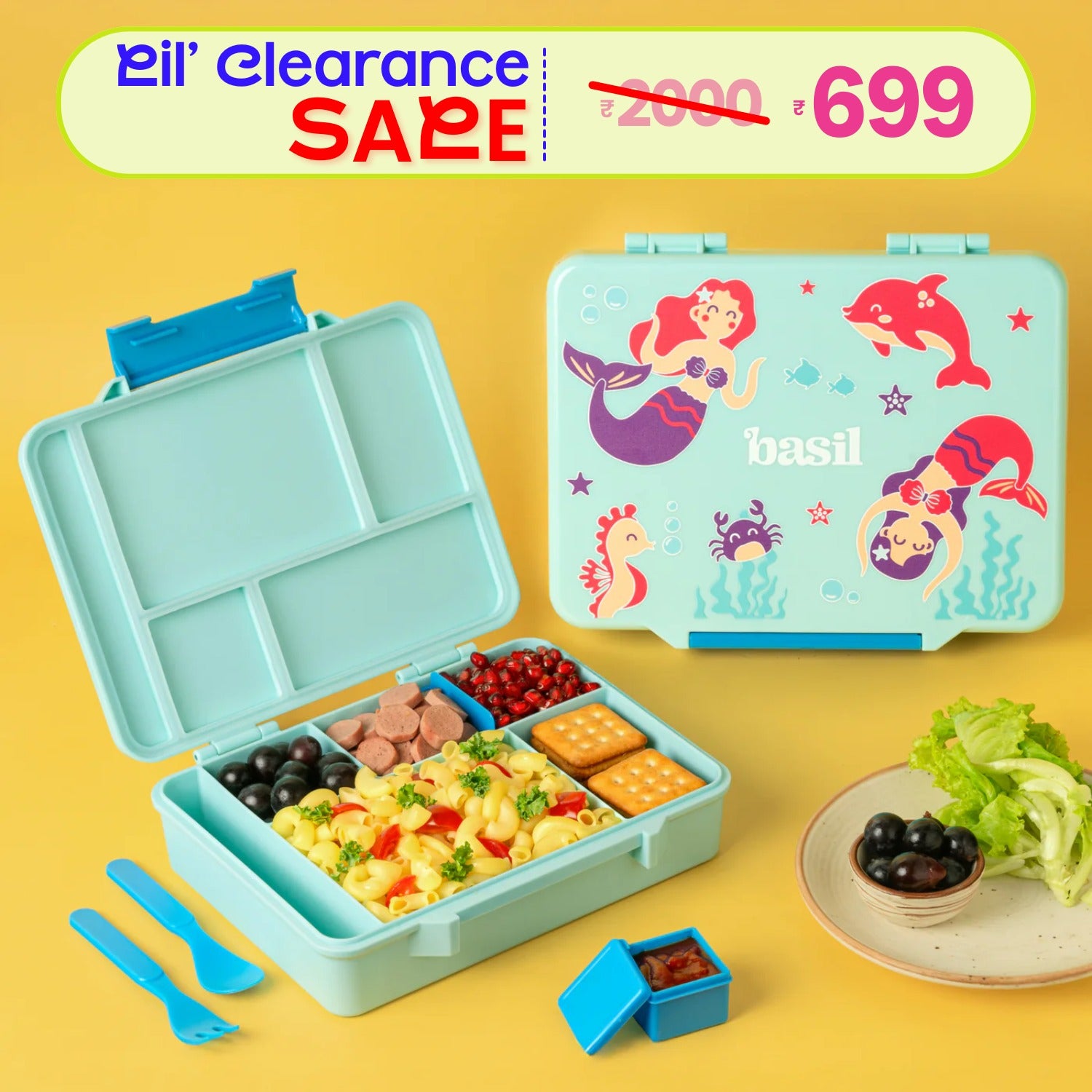 5 Compartment BPA Free Bento box - Aqua Mist [ NO RETURNS & NO WARRANTY ]