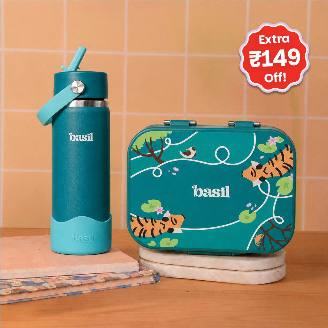 School Combo- Set of Water Bottle and Lunch Box Tiger