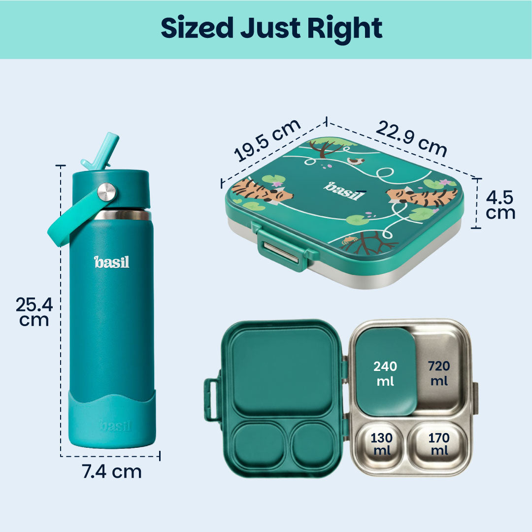 School Combo- Set of Water Bottle and Lunch Box Tiger